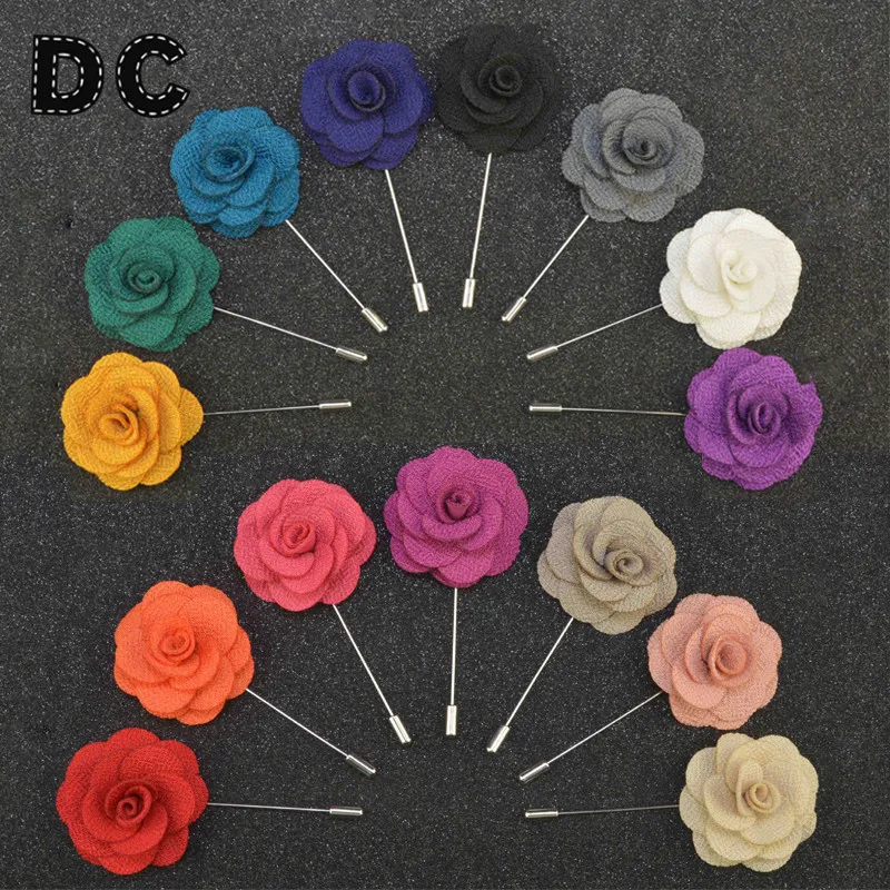 DC 2pcs 2017 Fashion Men Fabric Camellia Flower Brooch Lapel Pins Broche Long Pin Suit Brooches Festival Wedding Party Jewelry | Украшения