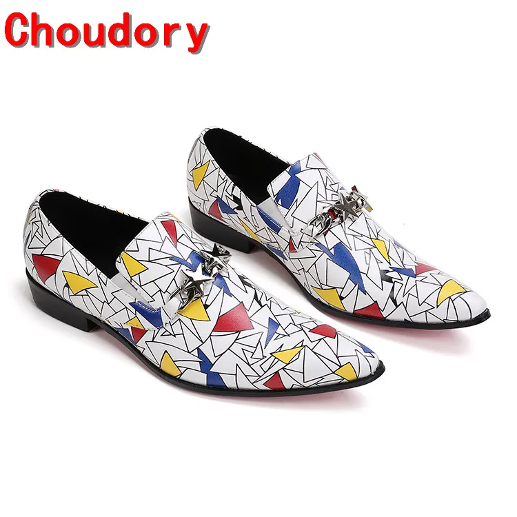 Мужские туфли с острым носком Choudory без шнуровки принтом на плоской подошве
