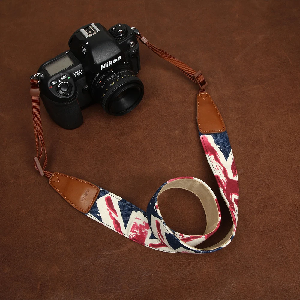 

cam-in 7157 7158 Jean Cow Leather Universal Camera Strap Neck Shoulder Carrying Cotton Cloth General Adjustable Belt 39mm Width