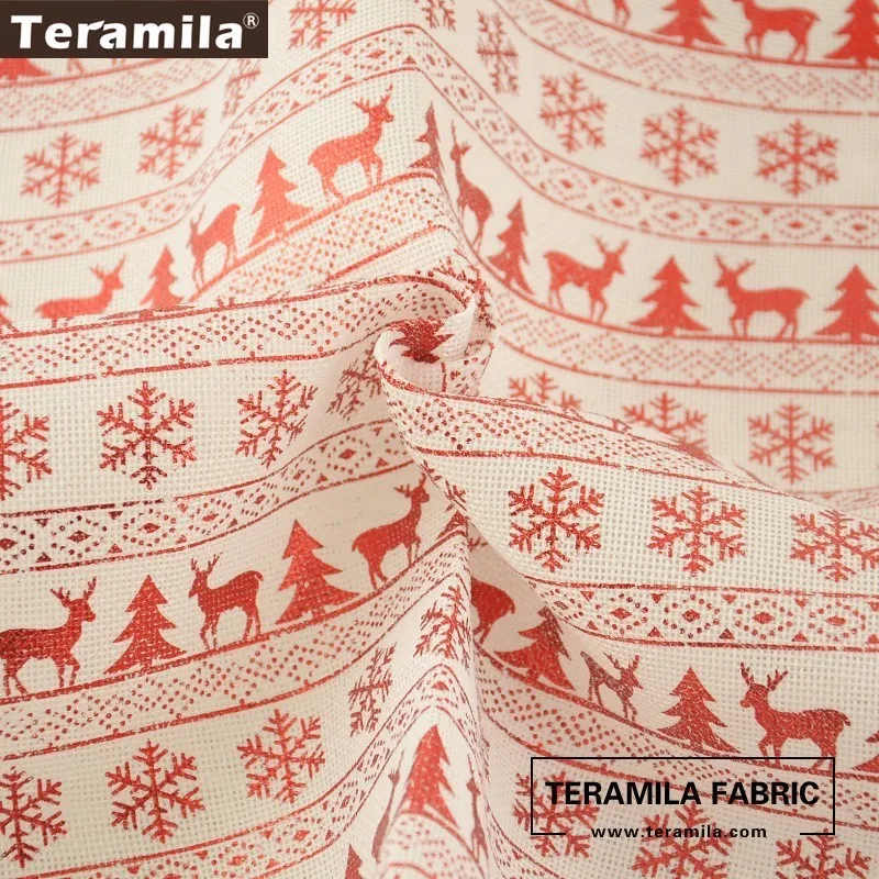 Teramila Linen Fabric 50cmx150cm/piece Printed Shining Red Christmas Series DIY for Hat Bag Bell Doll Stocking Decoration | Дом и сад