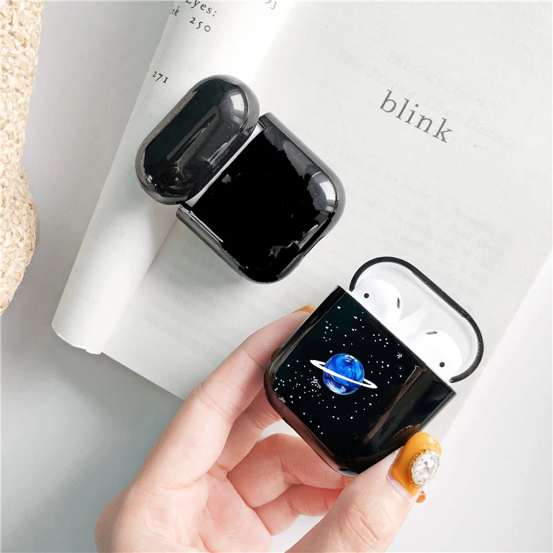 Милый чехол для airpods, чехол, мультяшная космическая планета, астротетя, Bluetooth, чехол для наушников Airpods 12, черный Жесткий Чехол