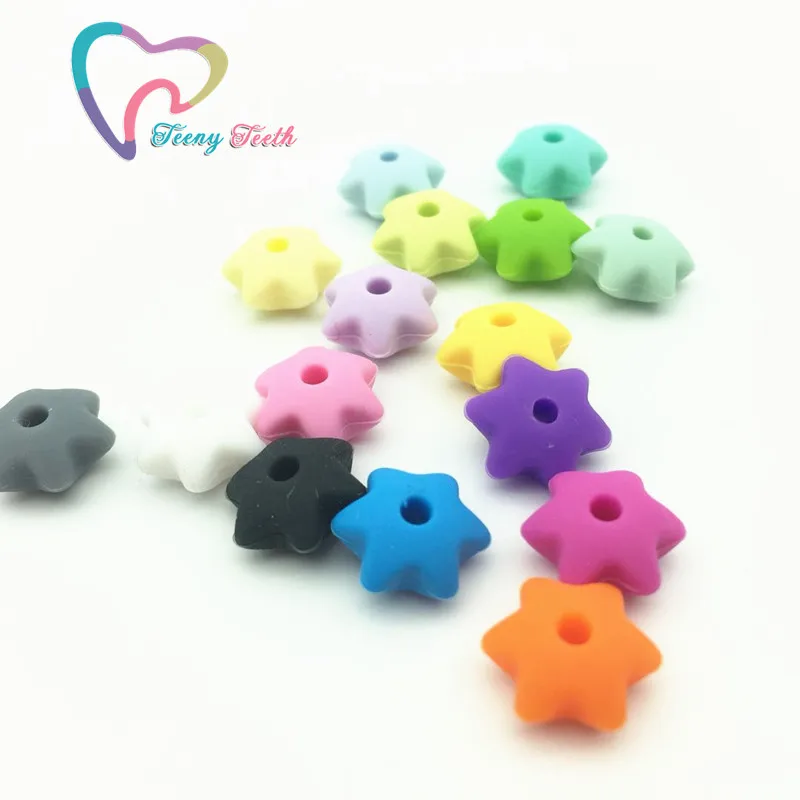 

Teeny Teeth 50 PCS Food Grade Silicone Hexangular Star Teething Loose Beads Necklace Silicone Mini Beads For DIY Jewelry Making