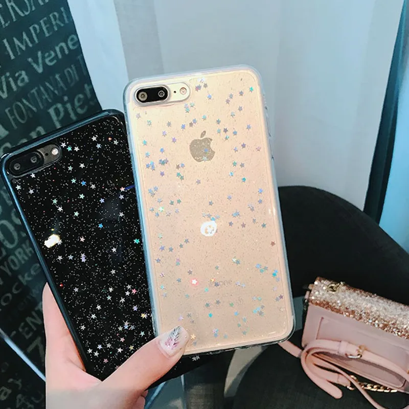 Glitter Bling Clear Case for iphone 7 8 Plus XS Max 5 5S se Star Cover Coque 6 6s XR X 10 Cases |