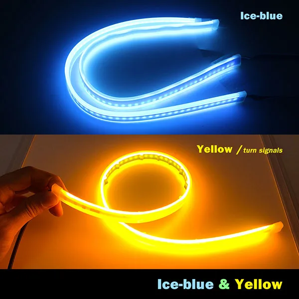 Ice-blue and Yellow Потока сигнал поворота, стоп-сигналы, DC 12 В, белый красный лед-синий желтый Универсальный Водонепроницаемый гибкий светодиодный DRL Габаритные огни - Испускаемый цвет: Ice-blue and Yellow