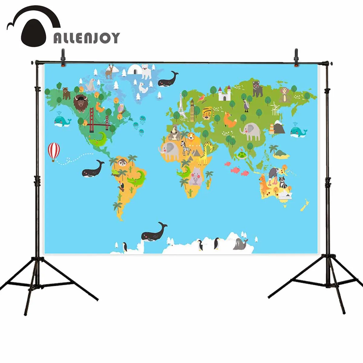 Allenjoy фон для фотостудии слон Кит пингвин дикая природа Карта мира воздушный шар