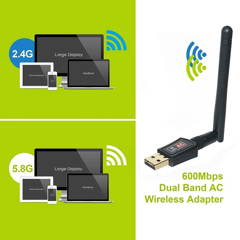 Двухдиапазонный AC600 600M Беспроводной USB WIFI сетевой адаптер Lan ключ с антенной