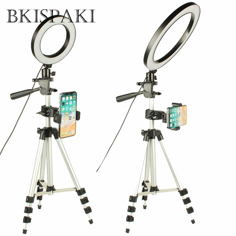 

LED Tripod Ring Light Photography Annular Lamp With Phone Holder USB Photo Studio Selfie FB Livestream Youtube Dimmable Lights
