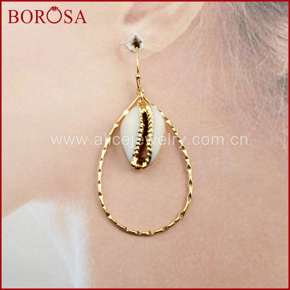 BOROSA 5Pairs Gold Color Natural Cowrie Shell Teardrop Earring Fashion Trim Dangle Earrings Jewelry For Women G1583 | Украшения и