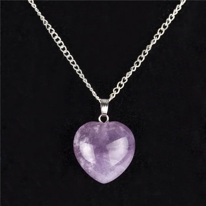 Amethyst Натуральный аметист кварц Opalite сердца Для женщин Цепочки и ожерелья романтические Кристальные стаканы под красное яшма Исцеления Камень Чакра рейки Модные украшения - Цвет камня: Amethyst
