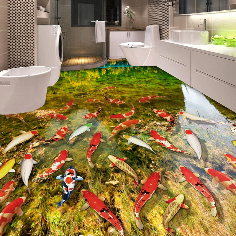 3D напольное покрытие HD River Carp Nature настенная бумага для ванной и кухни