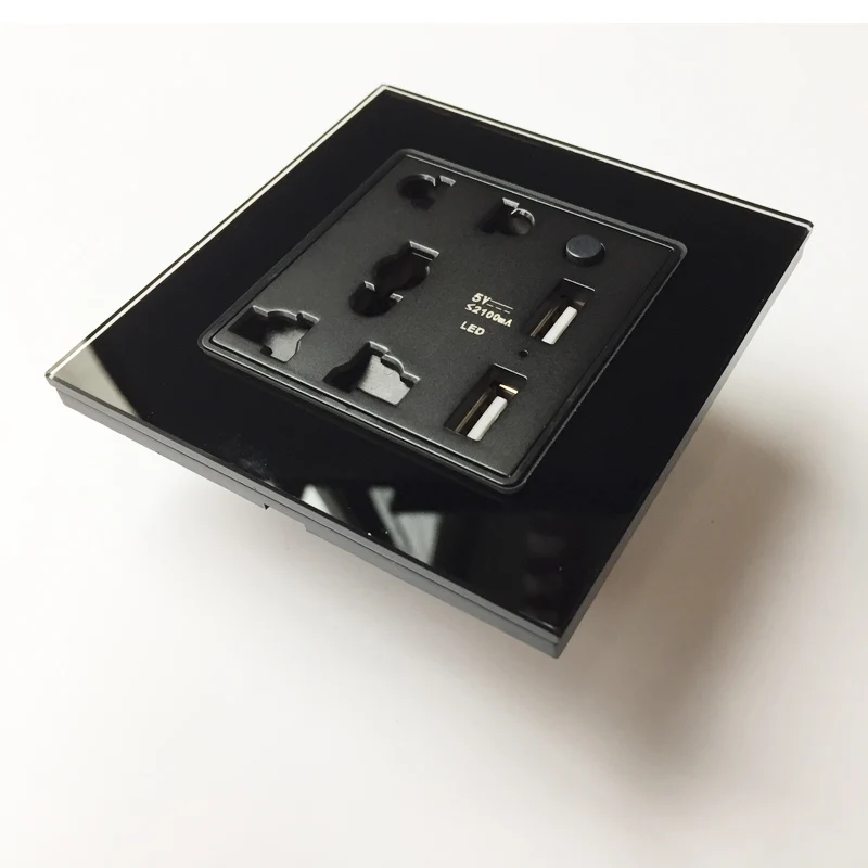 Черное зеркало Стекло Панель двойной электрический USB Порты и разъёмы 5 В 2100ma стены Зарядное устройство адаптер ЕС розетка Мощность Outlet