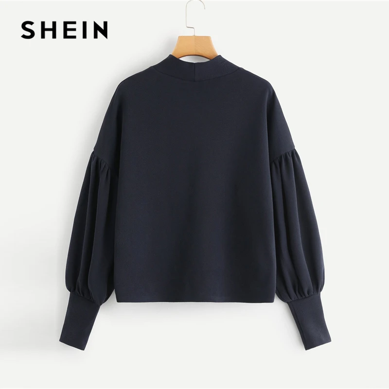 SHEIN, темно-синий, элегантный, элегантный, с вырезом, украшенный жемчугом, с заниженным плечом, однотонный свитшот, осень, Повседневный, для кампуса, женские толстовки