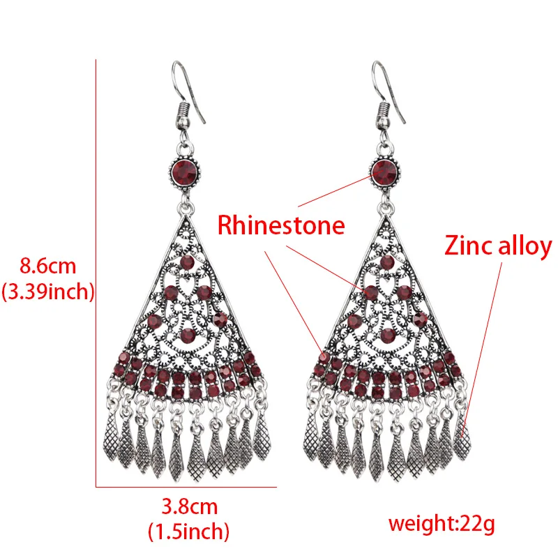 Богемные хрустальные треугольные висячие серьги со стразами винтажные