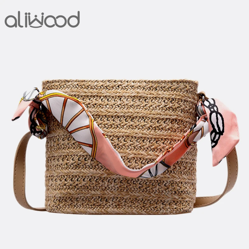 

aliwood 2021 Straw Women Shoulder Bags Casual Scarf handbags Beach bag Lady Messenger Bag Females Crossbody Bag Bolsas Feminina