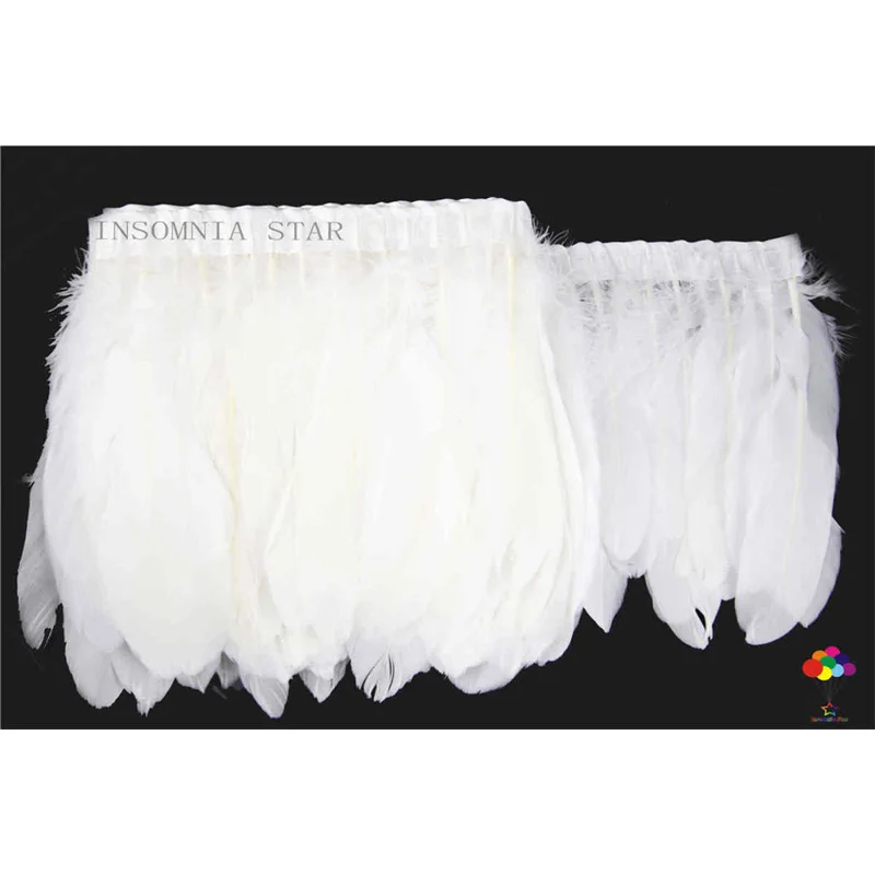 

2Yards/Lots 100% natural Goose Feather Trims Dyed Feather Ribbons white 15-20cm/6-8inch Fringes Cloth Belt DIY decoratives