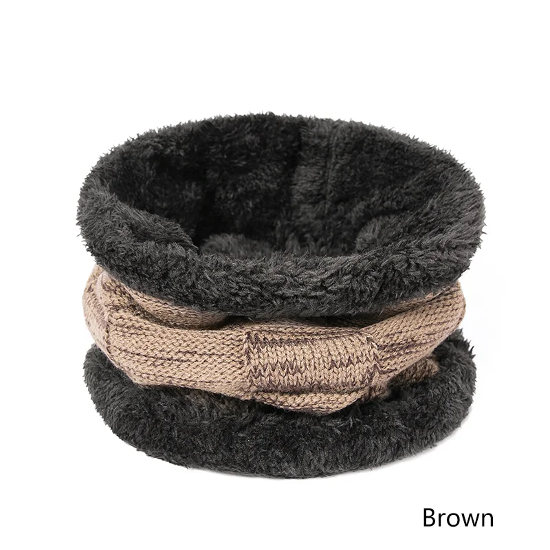 IWINTER, 2 шт., зимняя теплая шапка, шарф, набор для мужчин, Skullies Beanies, плюс бархат, толстая зимняя шапка, шарф, вязаная шапка, шапочка унисекс - Цвет: Brown Scarf