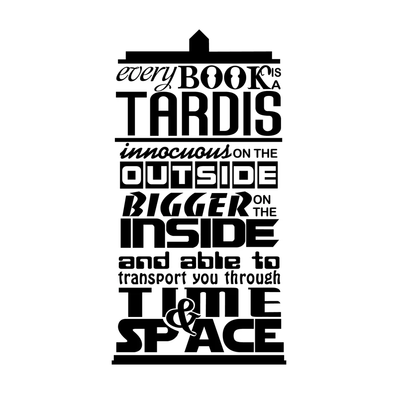

Doctor Who inspired wall stickers - Every Book Is A Tardis Vinyl Quote Decal