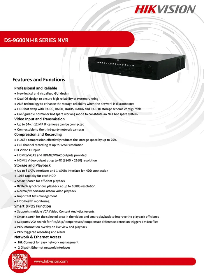 Hikvision профессиональная 32-канальная система видеонаблюдения DS-9632NI-I8 Встроенный 4K 32 CH NVR до 12 мегапикселей разрешение 8 SATA 2 HDMI