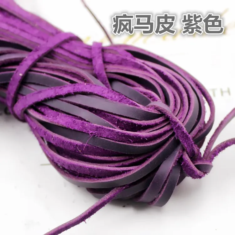 purple 2 метра 3 мм 4 мм 5 мм Crazy Horse шнур из натуральной кожи толщина 2 мм черный коричневый натуральный цвет кожа нить DIY Ювелирный материал - Цвет: purple
