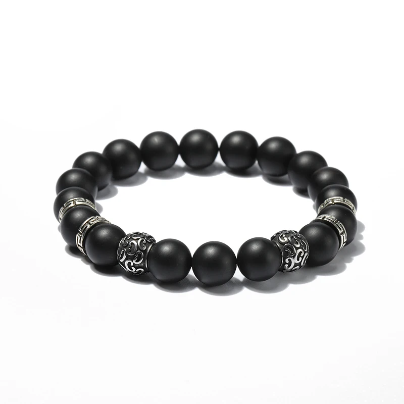 Fashion 10mm natural stone beaded grey men bracelets bronzitite stainless steel charm bracelet jewelry | Украшения и аксессуары