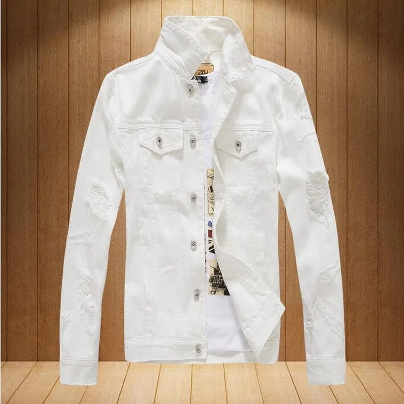 Джинсовая куртка мужская Slim Fit рваная джинсовая в стиле хип-хоп ковбойская