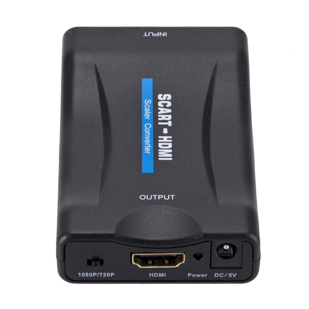 Конвертер 1080P HD SCART в HDMI Адаптер видеосигнала с зарядным адаптером для CRT TV VHS VCR DVD
