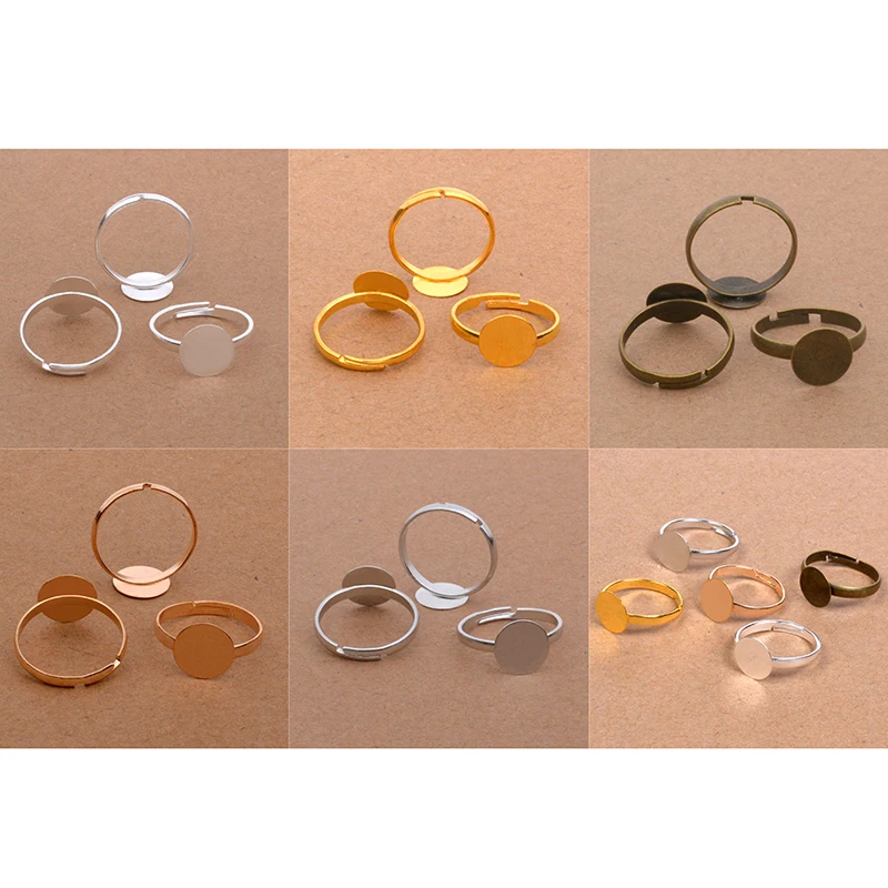 

40 шт., 10 мм, регулируемые настройки колец, Цветовая Регулируемая основа для круглого стеклянного кабошона