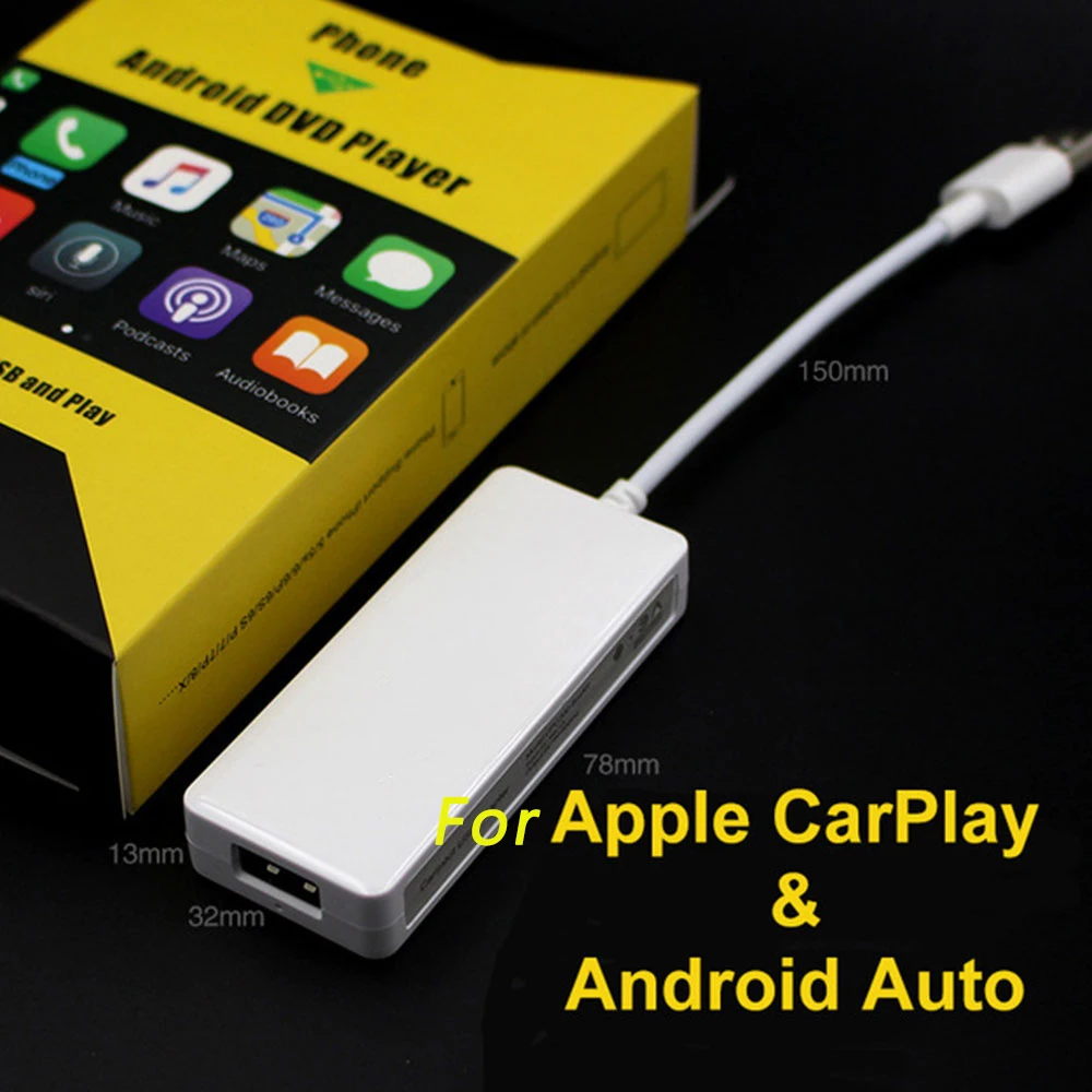 Автомобильный адаптер Carplay для Apple Android с автоматическим подключением для навигационного плеера, мобильного телефона, USB, кабель, ключ, белый