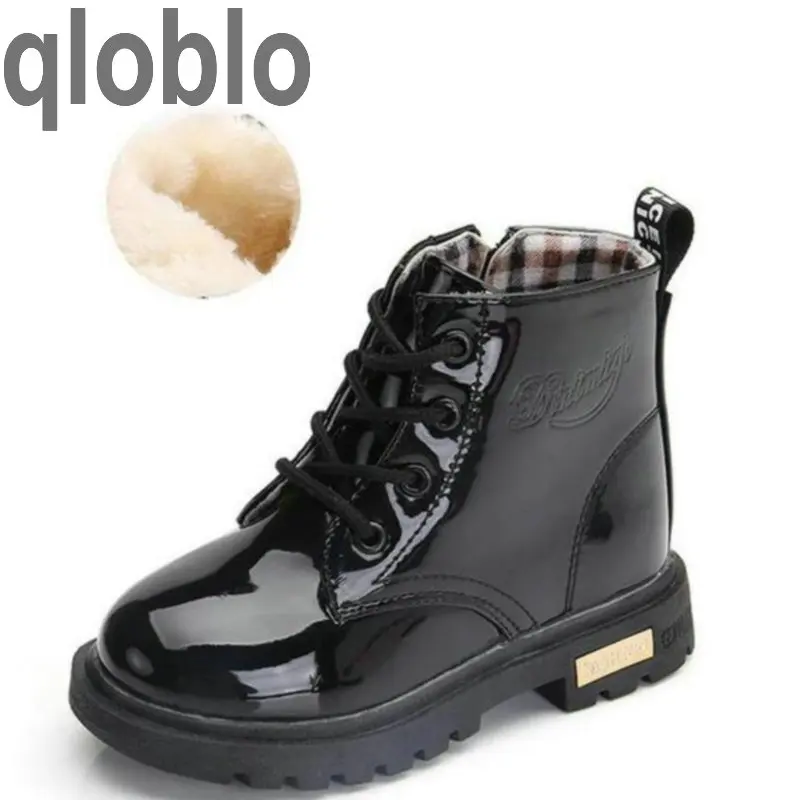 qloblo Winter PU Leather Waterproof Martin Boys Rubber Boots Kids Snow Boot Brand Girls Children's Fashion Sneaker | Детская одежда