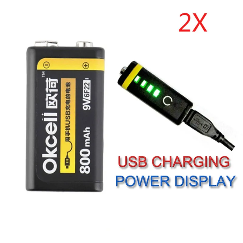 Горячая Распродажа 2 шт. аккумуляторная батарея OKcell 9 в 800 мА/ч USB для