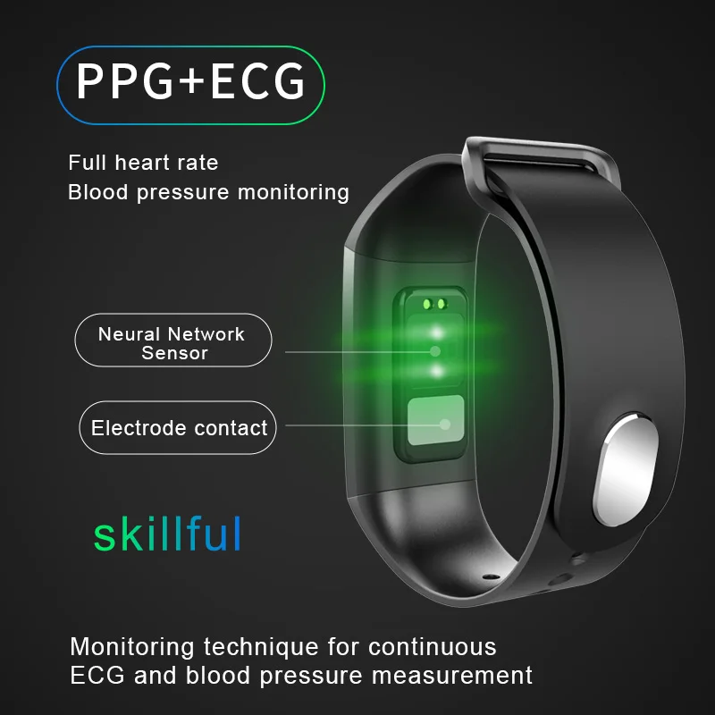 S28 Смарт-часы браслет цветной экран PPG + ECG ЭКГ пульсометр кровяное давление