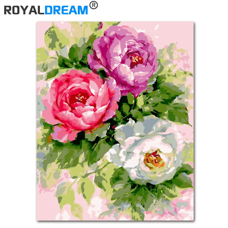ROYALDREAM акварель пион Сделай Сам краска по номерам набор краски на холсте краска каллиграфия для домашнего декора - Цвет: shuicaimudan