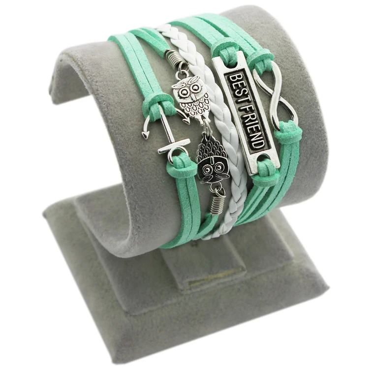 Vintage Style LOVE Believe Dream Anchor rudder Owl Infinity Jewelry Wax Cord Ropes Sky Blue braided Personalized Charm bracelet | Украшения