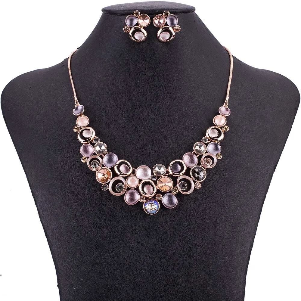 

MS1505062 Fashion Jewelry Sets RoseGold Color Choker Necklace Earrings Set High Quality Lead&Nickle Free Crystal Charms Pendant