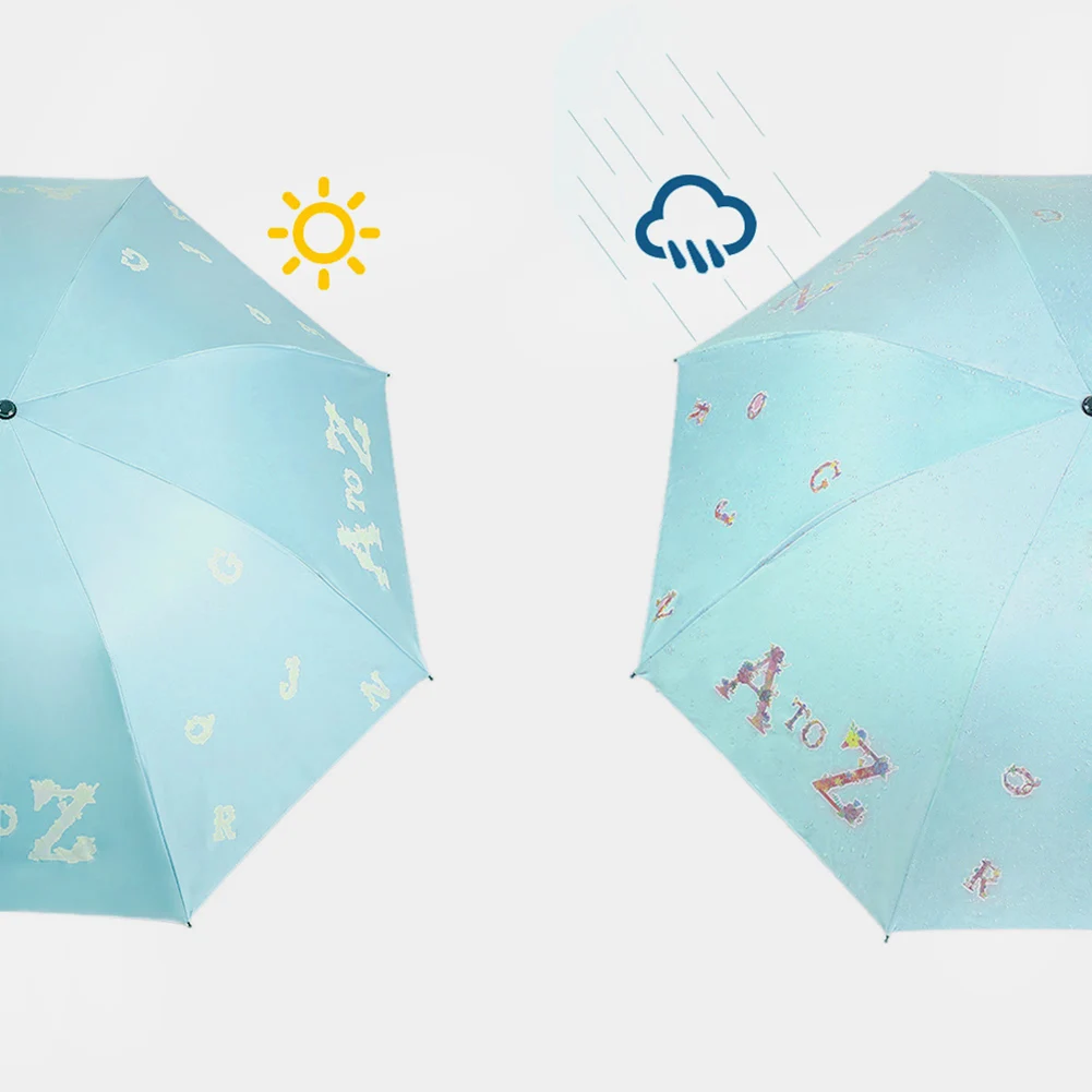 Water Color Changing Triple Folding Umbrella English Letter Rain Sun Parasol New