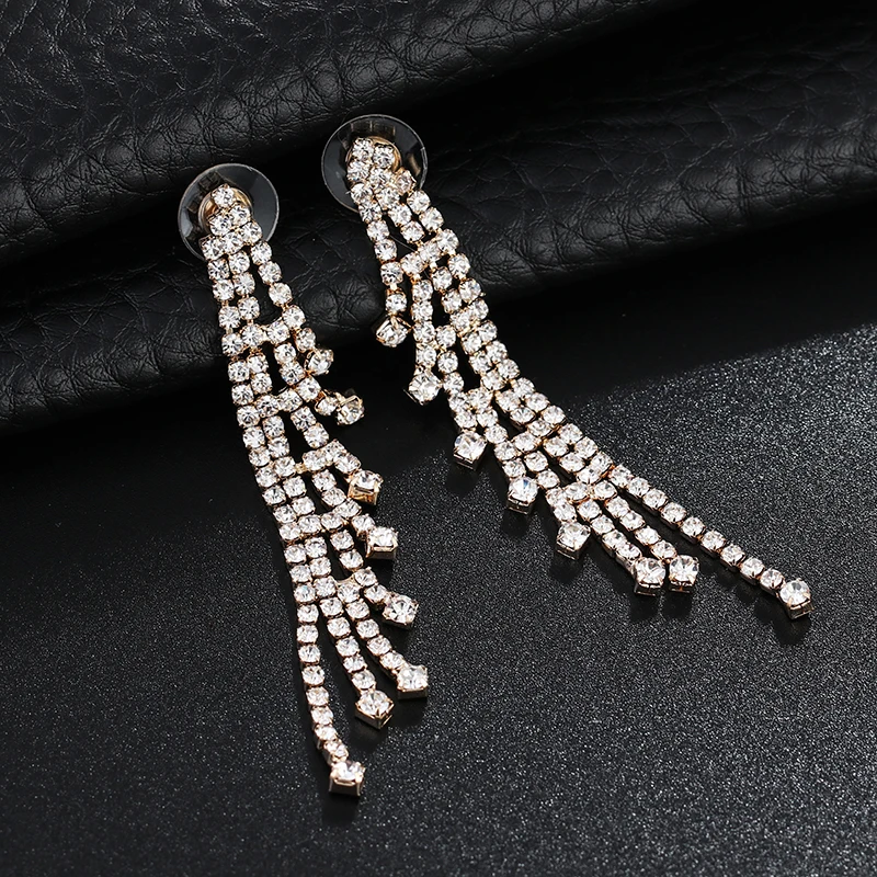YFJEWE Silver Color Rhinestone Crystal Long Tassel Earrings for Women Bridal Drop Dangling Brincos Wedding Jewelry E630 | Серьги