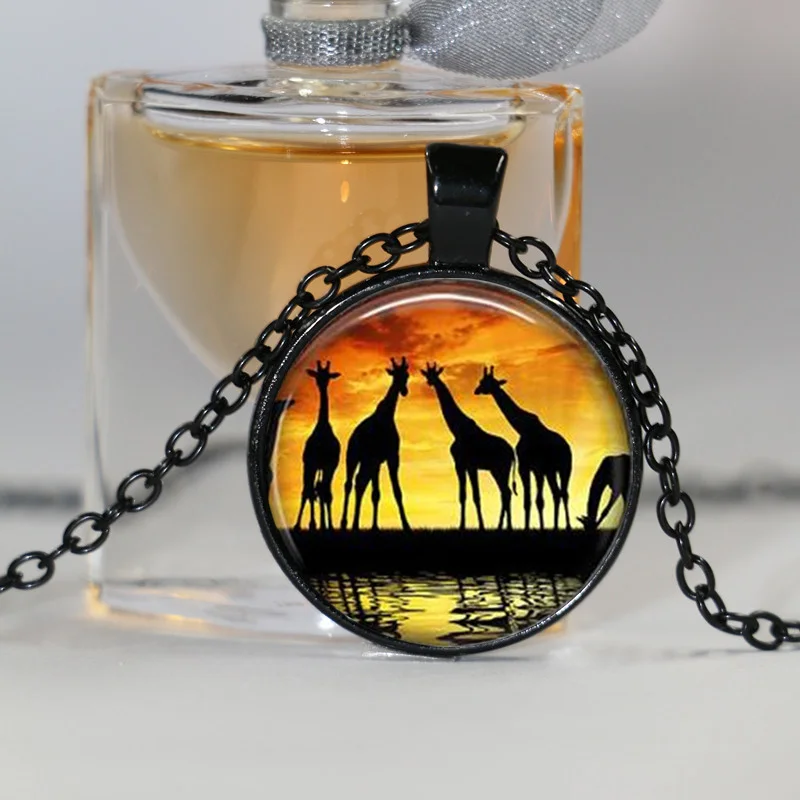 Жемчужное ожерелье с жирафом Safari ювелирные изделия закат картина кулон колье для
