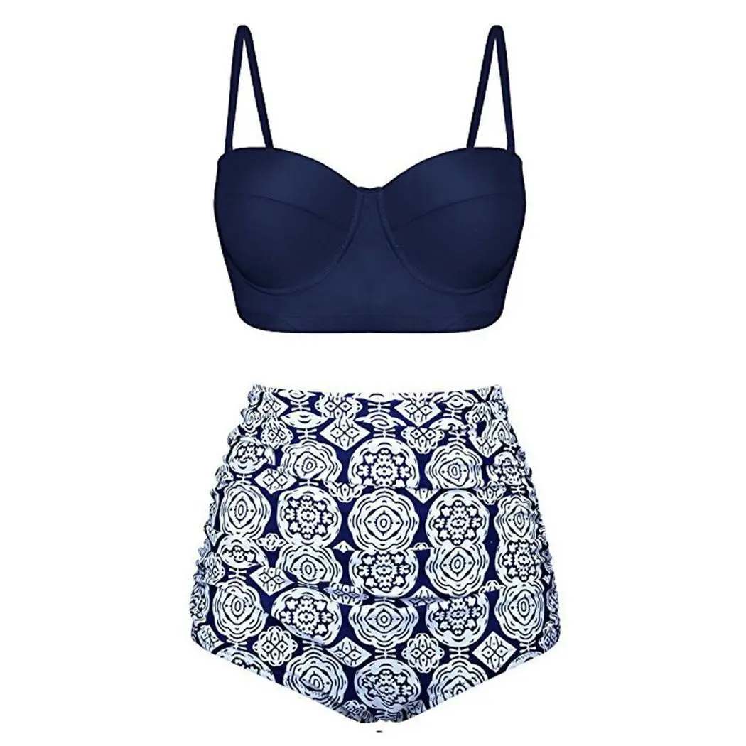 Женский модный купальник с принтом плиссированный декор высокая талия