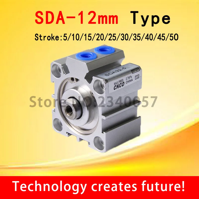 

SDA 12mm Bore Type Compact Pneumatic Cylinder 5/10/15/20/25/30/35/40/45/50mm Stroke Aluminum Alloy Double Action Air Cylinder