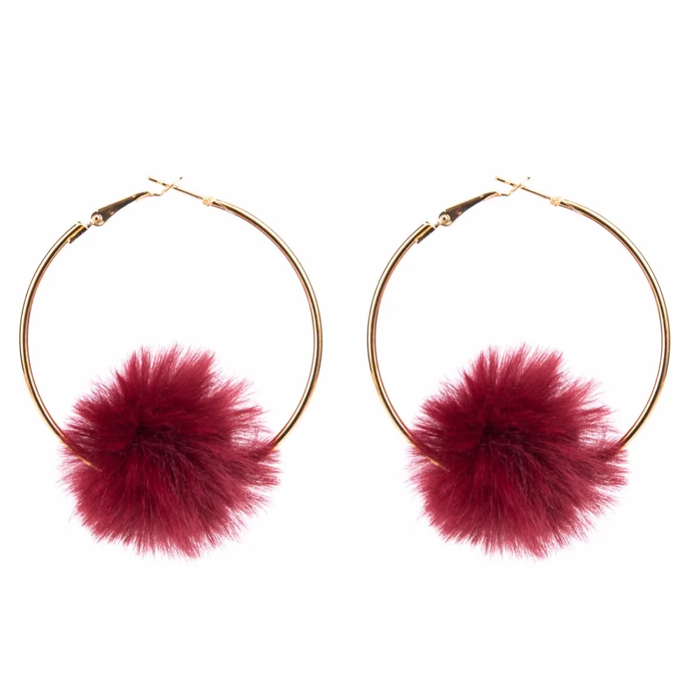 Женские серьги кольца с круглым помпоном 7 цветов|designer hoop earrings|fashion earringshoop earrings |