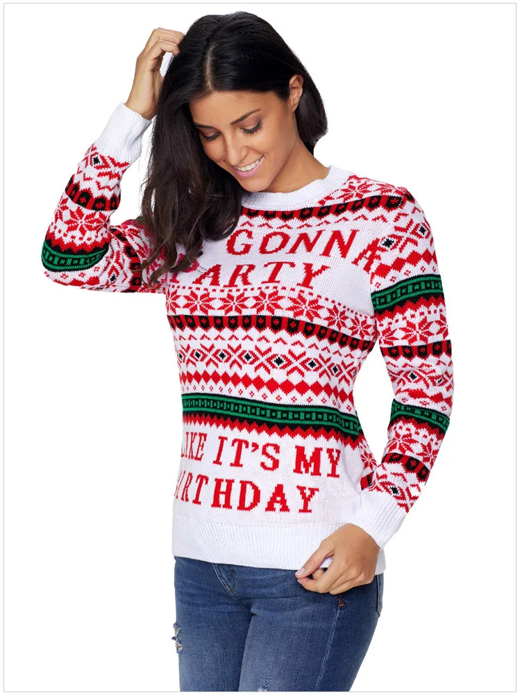 Рождественский свитер Laamei с принтом в виде листьев и снежинок повседневный