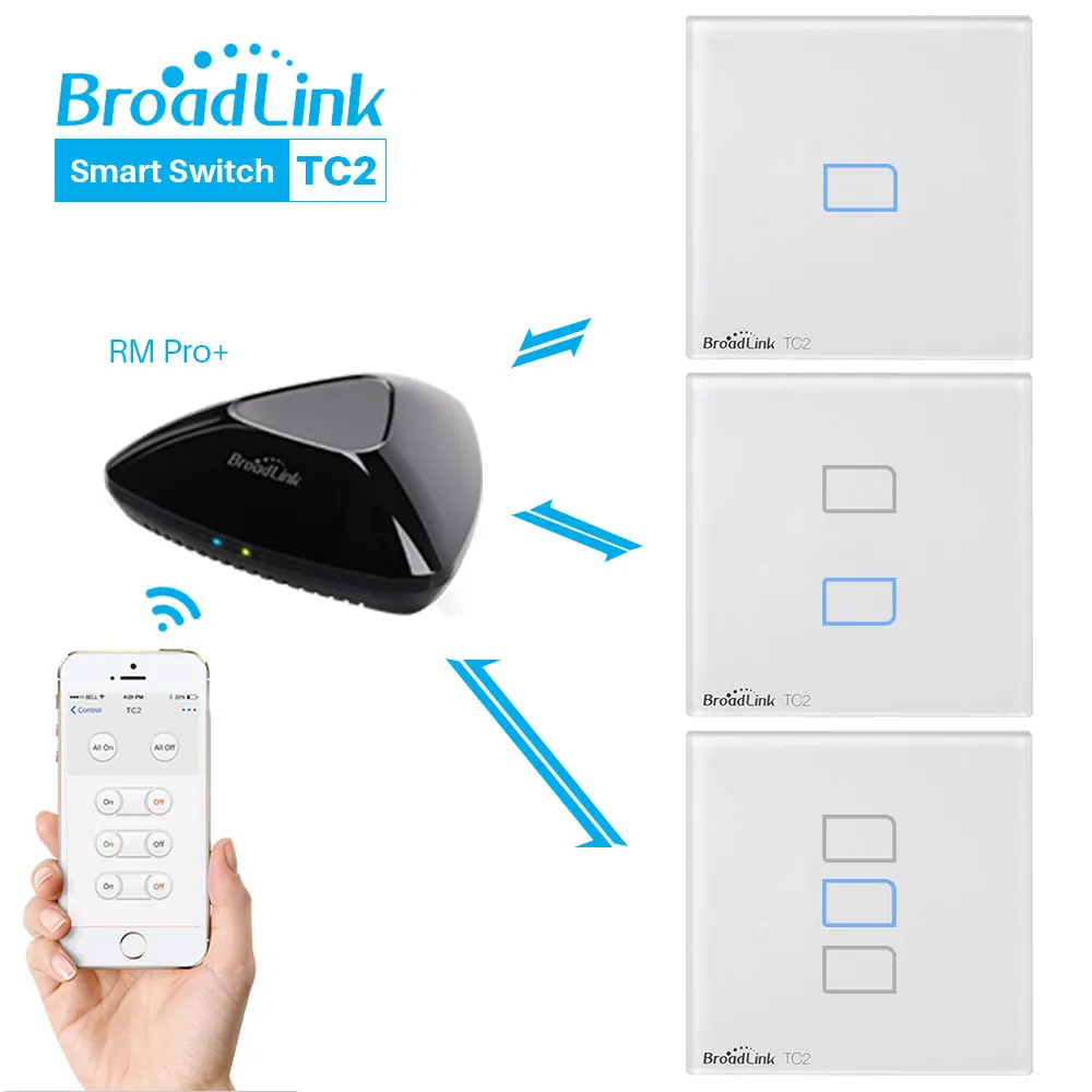 Беспроводной смарт выключатель Broadlink TC2 с поддержкой Wi Fi и управлением через
