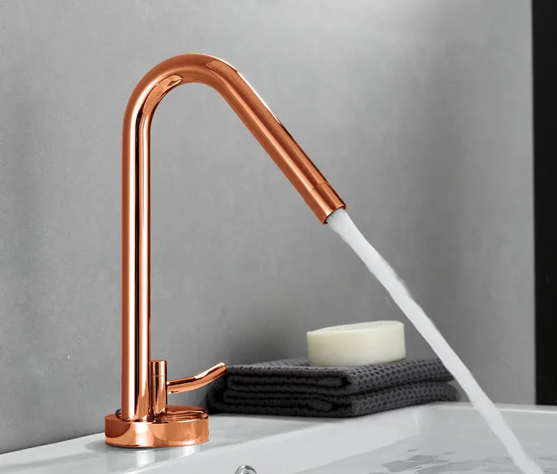 rose gold Смесители для ванной бассейна латунный Смеситель для раковины кран горячей и холодной одной ручкой бортике Золото/хром вращающийся кран - Цвет: rose gold