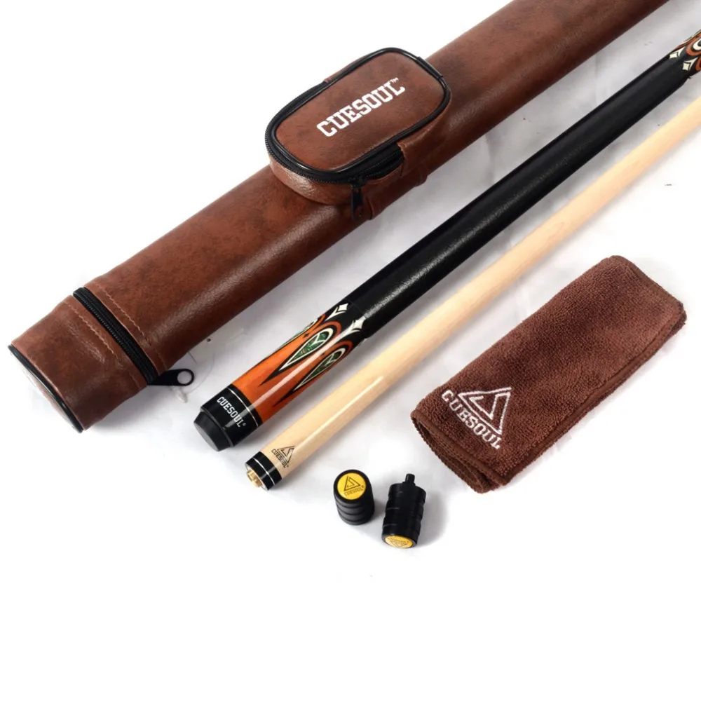 CUESOUL 1/2 Jointed Billiard Pool Cue Stick With Brown Case Clean Towel Joint Protector CSBK003+CASE