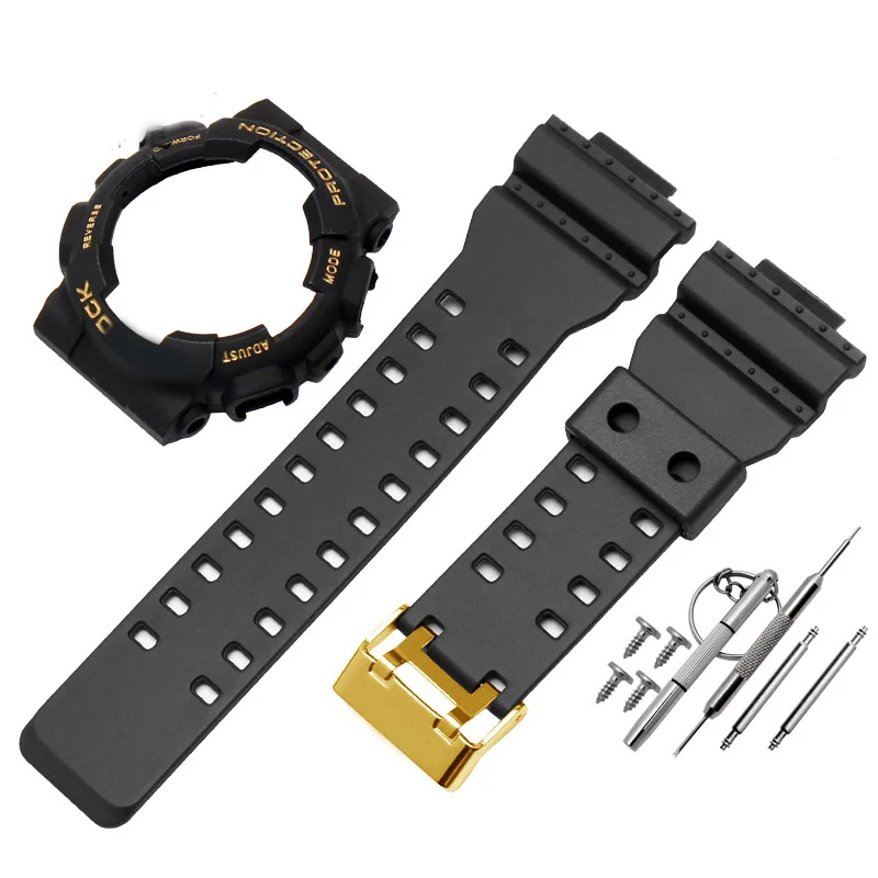 Полимерный ремешок для часов casio GD GLS GA120 GA-100 GA-110 силиконовый резиновый ремешок для часов спортивные часы ремешок и чехол для часов - Цвет ремешка: black gold gold