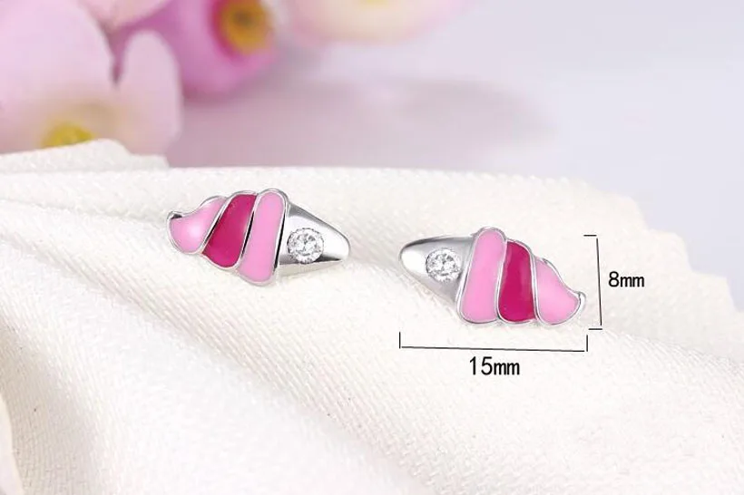Children 925 Sterling Silver Pink Enamel Cute Ice Cream Small Stud Earring For Baby Kids Girls Women Summer Party Korea Jewelry | Украшения