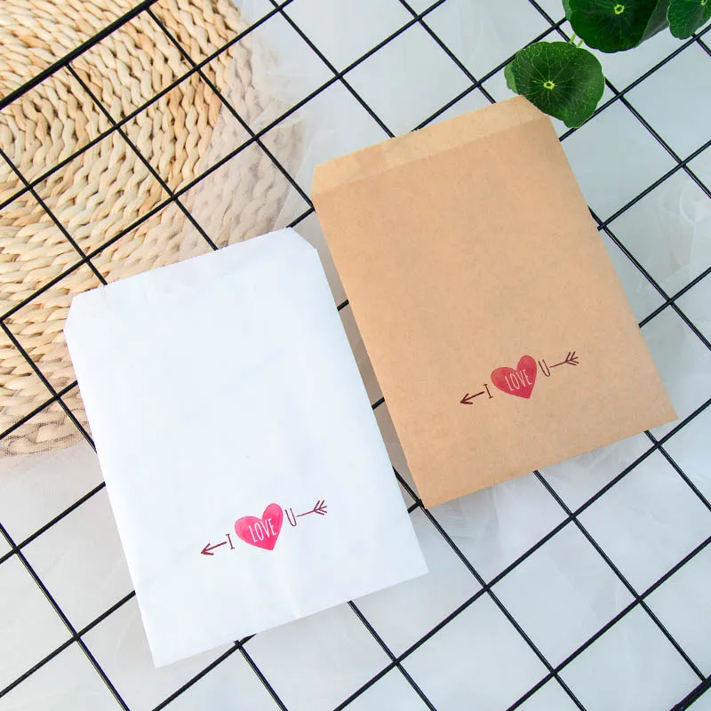 25pcs/Lot I love you Wedding Favor Bag,Bakery Bags for Cookies, Popcorn,Candy, Gifts Valentine's Day Party Favor Bags