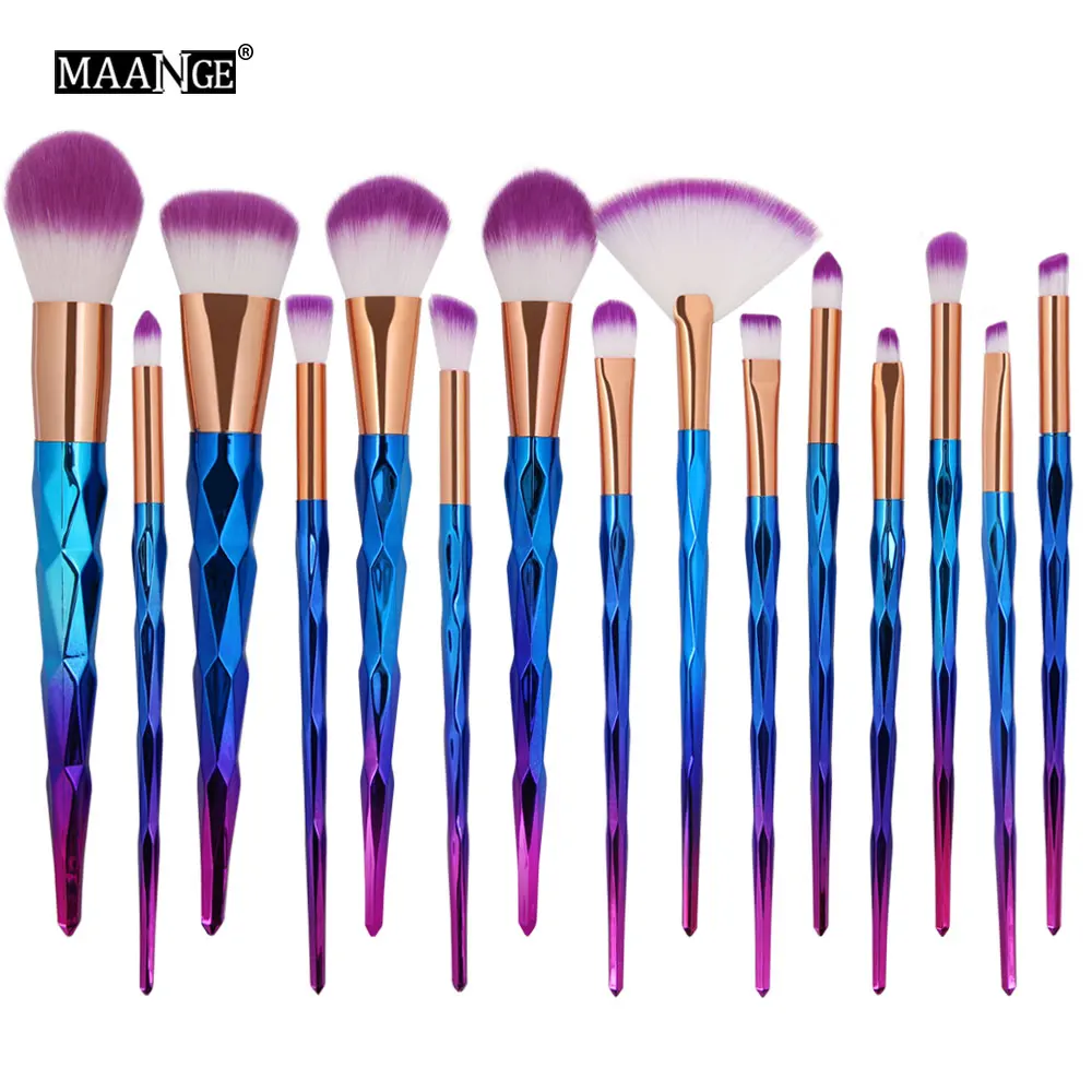 15pcs purple MAANGE, 7-20 шт., набор кистей для макияжа с бриллиантами, пудра, основа, румяна для растушевки тени для глаз, губ, косметика, красота, Кисть для макияжа, набор инструментов - Handle Color: 15pcs purple