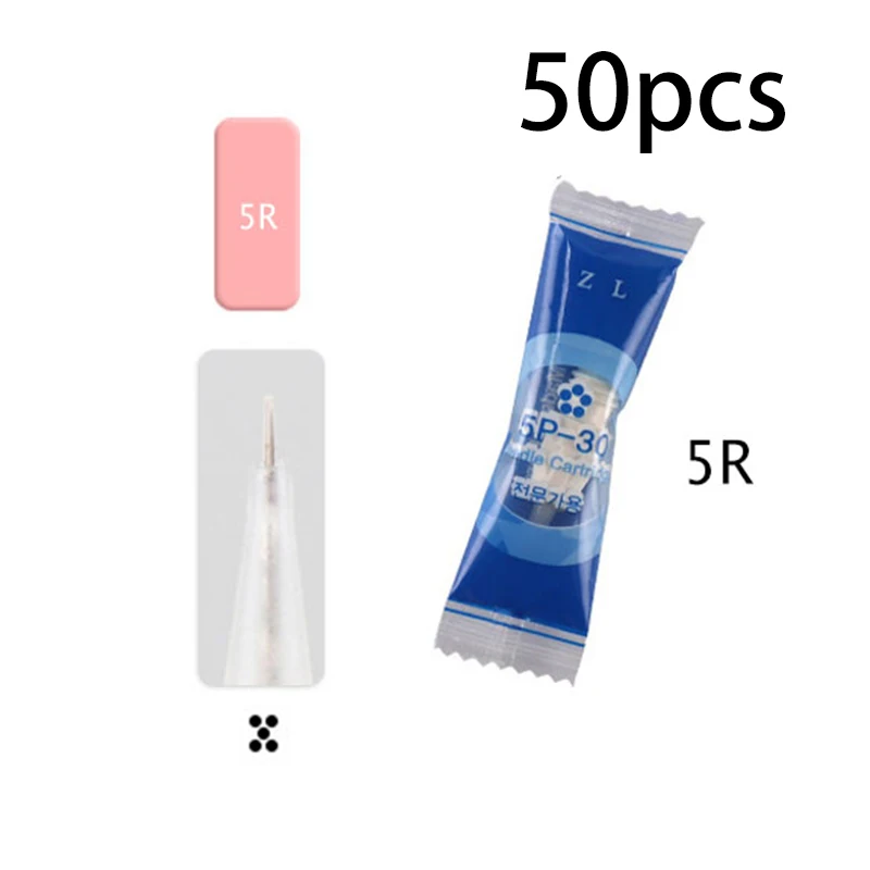 50pcs 5R 50 шт. 1R 3R 5R 5F 7F одноразовые 9 мм Винтовые картриджи для татуировки конфет иглы для Charmant 3/4 машинная ручка Перманентный макияж иглы - Габаритные размеры: 50pcs 5R
