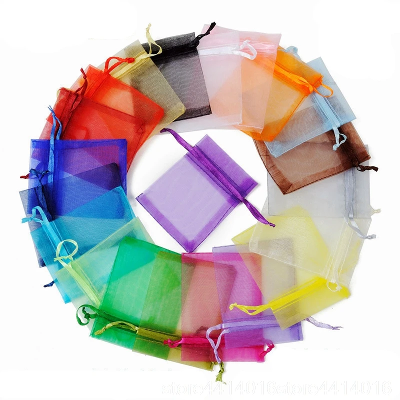 

50Pcs 7x9 9x12 10x15 13x18 Cm Organza Bags Drawable Jewelry Packaging Product Activity Bag Gift & Pouches 55